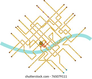 Fictional subway map, public transport map, free copy space