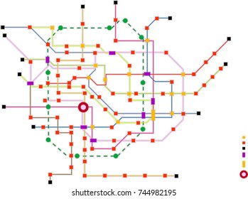 Fictional subway map, public transportation map, free copy space