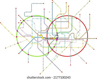 Mapa ficticio del metro o del transporte público, espacio libre de copias 