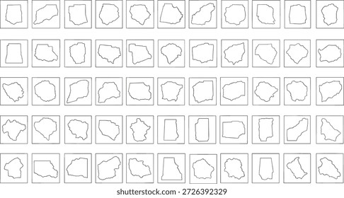 Estados fictícios dos EUA com nomes alterados, representando geografia criativa, quebra-cabeças educacionais e reconhecimento visual para aprendizagem e entretenimento