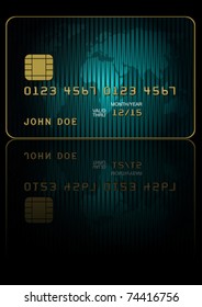 Fictitious Credit Card With World Map on Dark Background