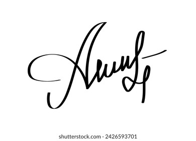 A fictitious handwritten signature. Autograph , business signature  for documents, business certificates, letters, or contracts with handwritten lettering isolated on the transparent background.