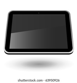 Fictitious touch tablet PC 2 (black, horizontal view). Editable vector Illustration.