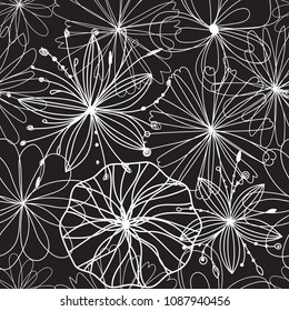 FICTIVE BLOOMING TEXTURE. FLORAL SEAMLESS VECTOR PATTERN.