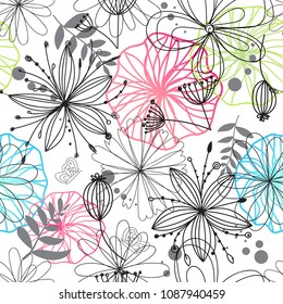 FICTIVE BLOOMING TEXTURE. FLORAL SEAMLESS VECTOR PATTERN.
