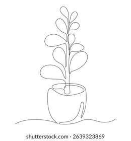 ficus flower in ceramic pot, one continuous line drawing
