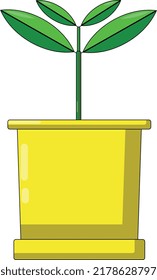 Ficus, a tree in a pot, a flowerpot, a house plant. A green tree in a yellow pot, a sprout. Vector illustration