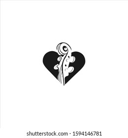 Fiddle Cello bass Head vector replacing  violin in love black color music instrument logo template