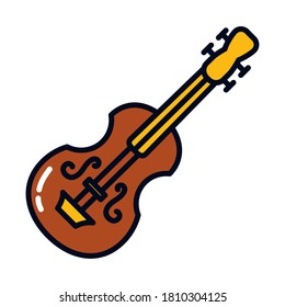 fiddle instrument icon over white background, line and fill style, vector illustration