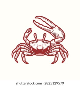 Fiddler Crab Vintage Logo Vector in Classic Engraved Nautical Line Art Style, Coastal Marine Emblem