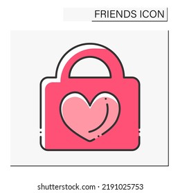  Fidelity color icon. Faithfulness to person. Heart on lock. Love and support for soulmates. Friends line icon. Isolated vector illustration
