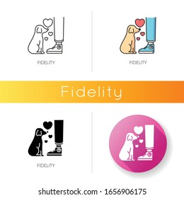 Fidelity icon. Linear black and RGB color styles. Best friend, friendship with pet. Domestic animal love and loyalty, emotional attachment. Little puppy isolated vector illustrations