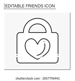  Fidelity line icon. Faithfulness to person. Heart on lock. Love and support for soulmates. Friends line icon. Isolated vector illustration.Editable stroke