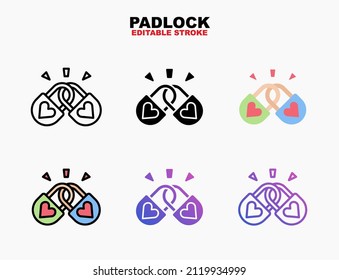 Fidelity with Padlock and love heart icon set with different styles. Editable stroke and pixel perfect. Can be used for digital product, presentation, print design and more.