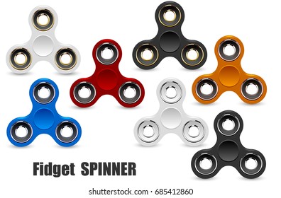 Fidget finger spinner stress relief hand toy. Different color vector illustration. Badge, label, banner, advertisement, brochure, business template. Web icon isolated on white background.