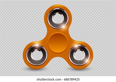 Fidget finger spinner stress relief hand toy. Orange color vector illustration. Badge, label, banner, advertisement, brochure, business template, logo. Web icon isolated on transparent background.