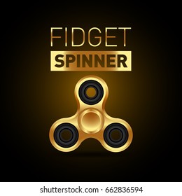 Fidget gold metallic spinner. Stress relieving toy. Trendy hand spinner. Isolated vector illustration. Hand spinner tricks.