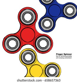 Fidget hand finger spinner stress relieving, colorful toy for removing anxiety and increasing concentration. Grunge style.