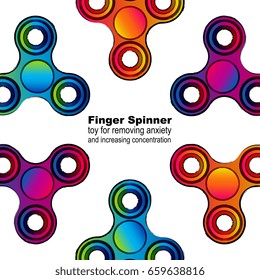 Fidget hand finger spinner stress relieving, colorful toy for removing anxiety and increasing concentration. Grunge style.