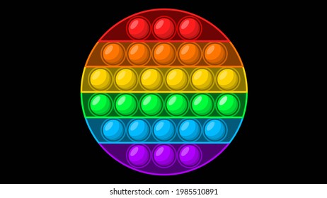 Fidget push pop bubble toy. Sensory anxiety stress relief round circle vector rainbow color