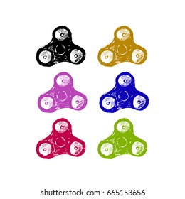 Fidget spinner card template. Stress relieving toy. Hand drawn sketched style. Vector isolated