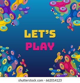 Fidget spinner circle background with colorful 3d icons of modern rotating toys vector illustration