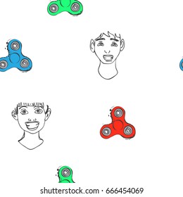 fidget spinner hand drawing illustration and lettering calligraphy seamless pattern