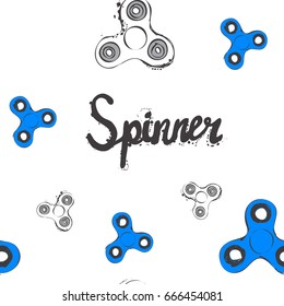 fidget spinner hand drawing illustration and lettering calligraphy seamless pattern