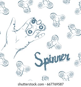 fidget spinner hand drawing illustration and lettering calligraphy seamless pattern