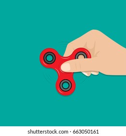 Fidget Spinner in hand, popular fidget spinner toy, stress relief, Vector illustration