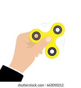 Fidget Spinner in hand, popular fidget spinner toy, stress relief, Vector illustration