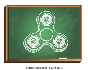 Fidget spinner. Hand Spinners icons set on chalkboard.  toy for stress relief and improvement of attention span. vector illustration.