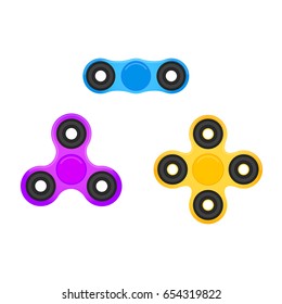 Fidget spinner. Hand spinners in trendy flat style. Stress relieving spinner toy.