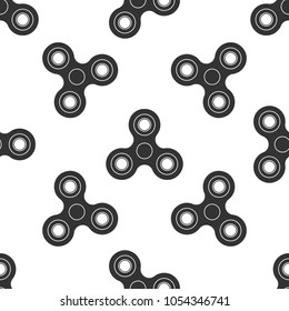 Fidget spinner icon seamless pattern on white background. Stress relieving toy. Trendy hand spinner. Flat design. Vector Illustration