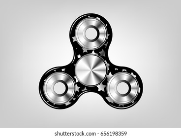Fidget spinner icon - toy for stress relief and improvement of attention span. Filled metallic whit stars