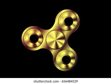 Fidget spinner icon - toy for stress relief and improvement of attention span. Filled gold metallic