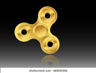 Fidget spinner icon - toy for stress relief and improvement of attention span. Filled gold metallic