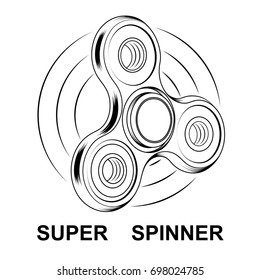 Fidget spinner icon - toy for stress relief and improvement of attention span. Drawn with outline thin lines. Isolatied vector illustration.