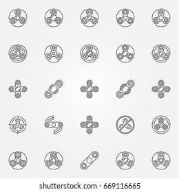 Fidget spinner icons set. Vector collection of hand spinner modern concept signs in thin line style