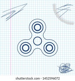 Fidget spinner line sketch icon isolated on white background. Stress relieving toy. Trendy hand spinner. Vector Illustration