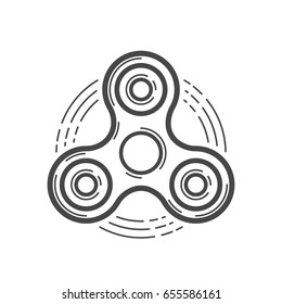 Fidget spinner line vector icon. Finger spinner stress relieving toy. Hand spin toy icon.