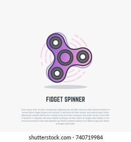 Fidget spinner modern line illustration. Big spinner with abstract circles and squares. Flat style line modern vector illustration with purple gradient colors.