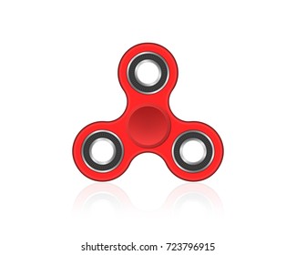 Fidget spinner. Popular hand kids toy for fun and relaxation. Realistic vector illustration isolated on white. Stress and anxiety relief red plastic toy.