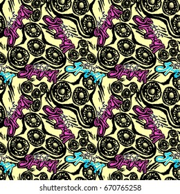 Fidget spinner seamless hand drawn seamless pattern.Hand painted watercolor and ink trendy sketch for textile,wrapping, decoration.