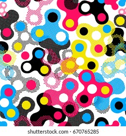 Fidget spinner seamless hand drawn seamless pattern.Hand painted watercolor and ink trendy sketch for textile,wrapping, decoration.