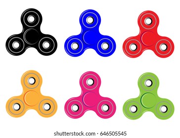 Fidget spinner set icon colorful - toy for stress relief and improvement of attention span. Filled multicolor . Isolated vector illustration.