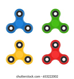 Fidget spinner set isolated on white background. Stress relieving, hand spin toy icon. Vector illustration