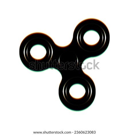 Fidget spinner sign. Black Icon with vertical effect of color edge aberration at white background. Illustration.