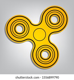 Fidget spinner sign. Flat orange icon with overlapping linear black icon with gray shadow at whitish background. Illustration.