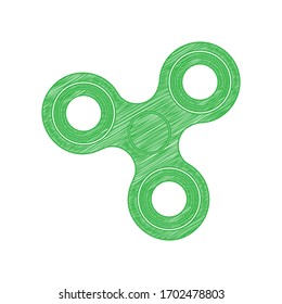 Fidget spinner sign. Green scribble Icon with solid contour on white background. Illustration.